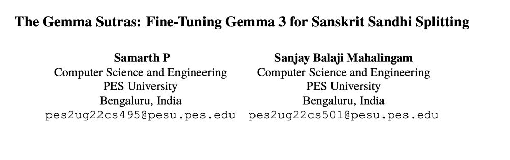 The Gemma Sutras: Fine-Tuning Gemma 3 for Sanskrit Sandhi Splitting