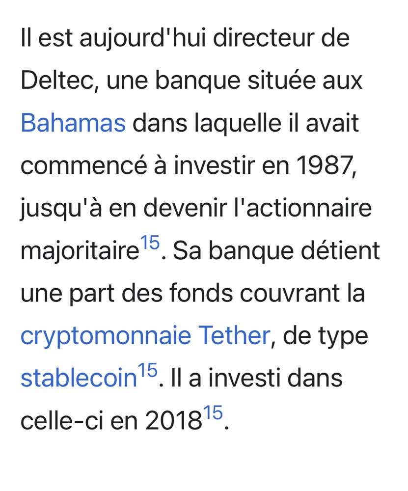 Il est aujourd'hui directeur de Deltec, une banque située aux Bahamas dans laquelle il avait commencé à investir en 1987, jusqu'à en devenir l'actionnaire majoritaire[15]. Sa banque détient une part des fonds couvrant la cryptomonnaie Tether, de type stablecoin[15]. Il a investi dans celle-ci en 2018[15].