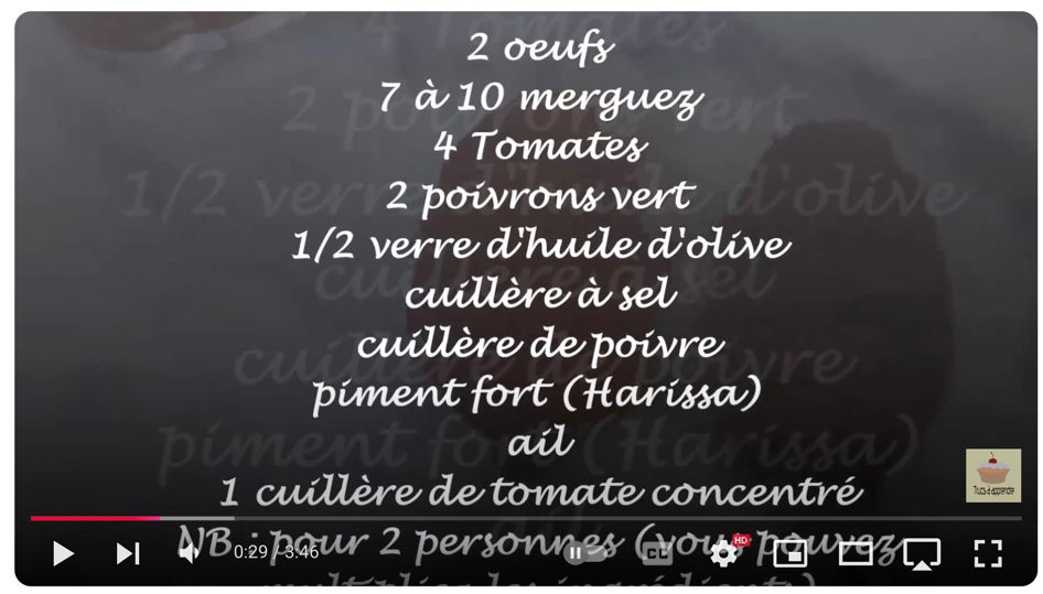 C'est un plat tunisien très populaire constitué de tomate, poivron vert, œufs, merguez et piment fort (Harissa) ! Bon appétit à tous !