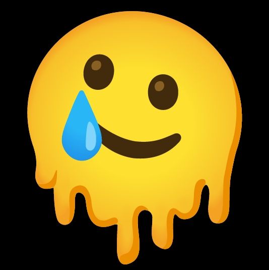 Mashup of the melting and single tear emojis