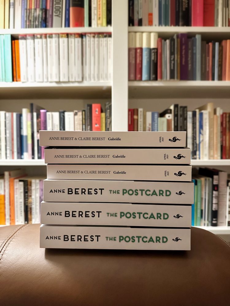Stack of six books: three copies of Anne Berest’s The Postcard and three copies of Anne Berest and Claire Berest’s Gabriële to give away!
