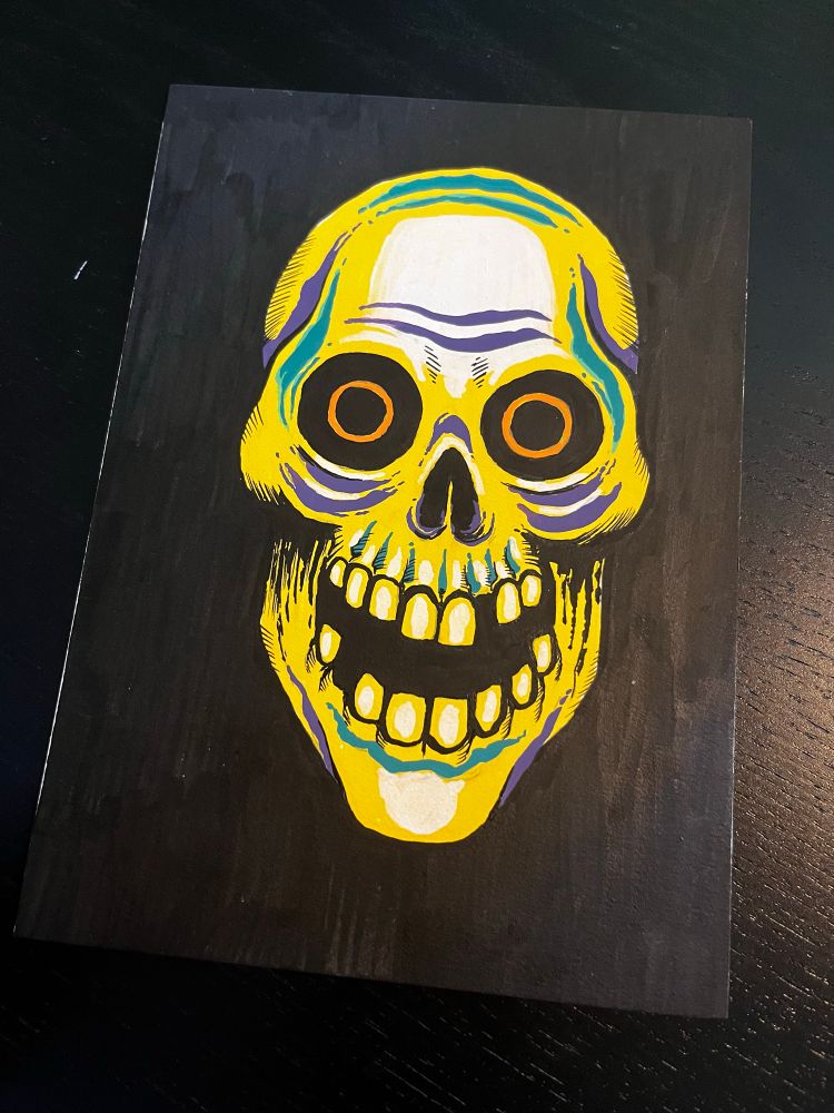 Illustration of a vintage Halloween skull mask