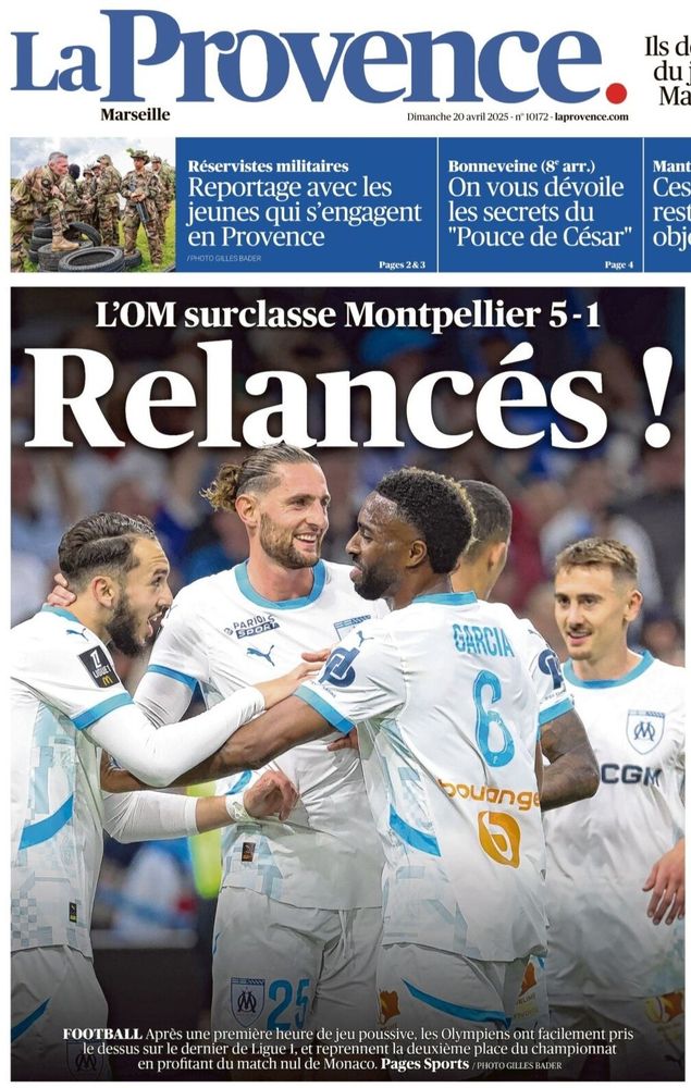 🗞 La Une de 𝘓𝘢 𝘗𝘳𝘰𝘷𝘦𝘯𝘤𝘦 au lendemain de la belle victoire de l'OM contre Montpellier au Vélodrome 🏟⚽️

#OMMHSC #Marseille #Ligue1  #TeamOM