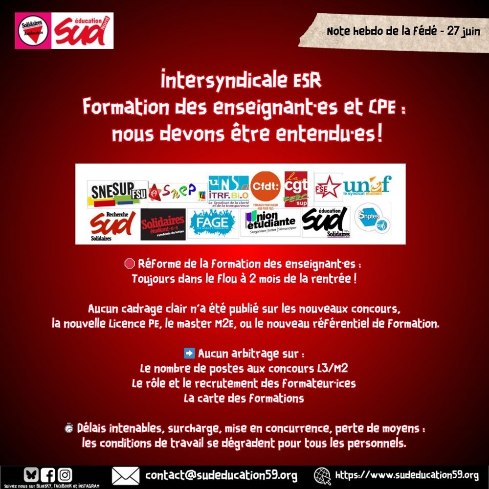 Intersyndicale ESR : réforme de la formation des enseignant·es : nous devons être entendu·es ! 