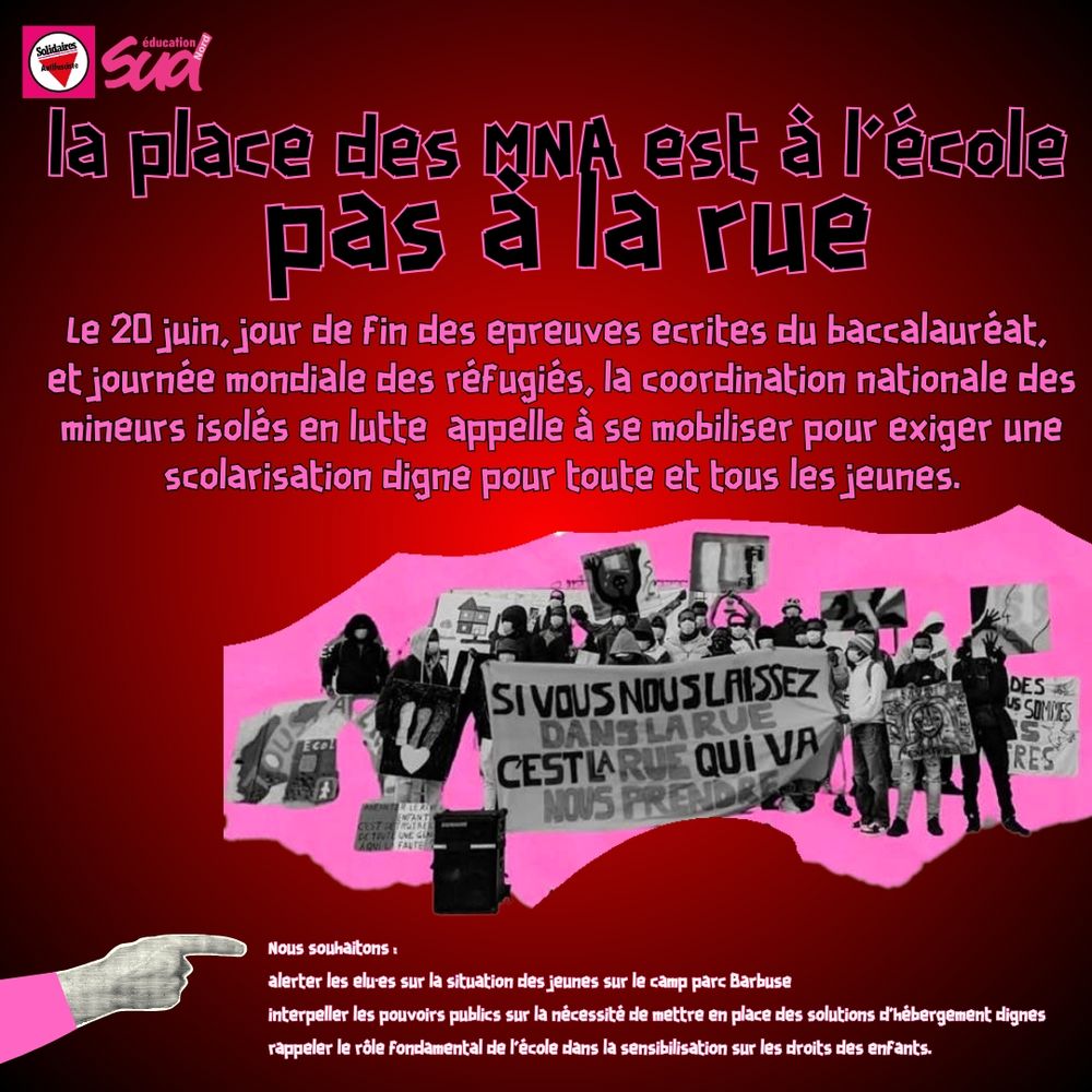 Le 20 juin, jour de fin des épreuves écrites du baccalauréat, et journée mondiale des réfugiés, la coordination nationale des mineurs isolés en lutte appelle à se mobiliser pour exiger une solarisation dine pour toutes et tous les jeunes.