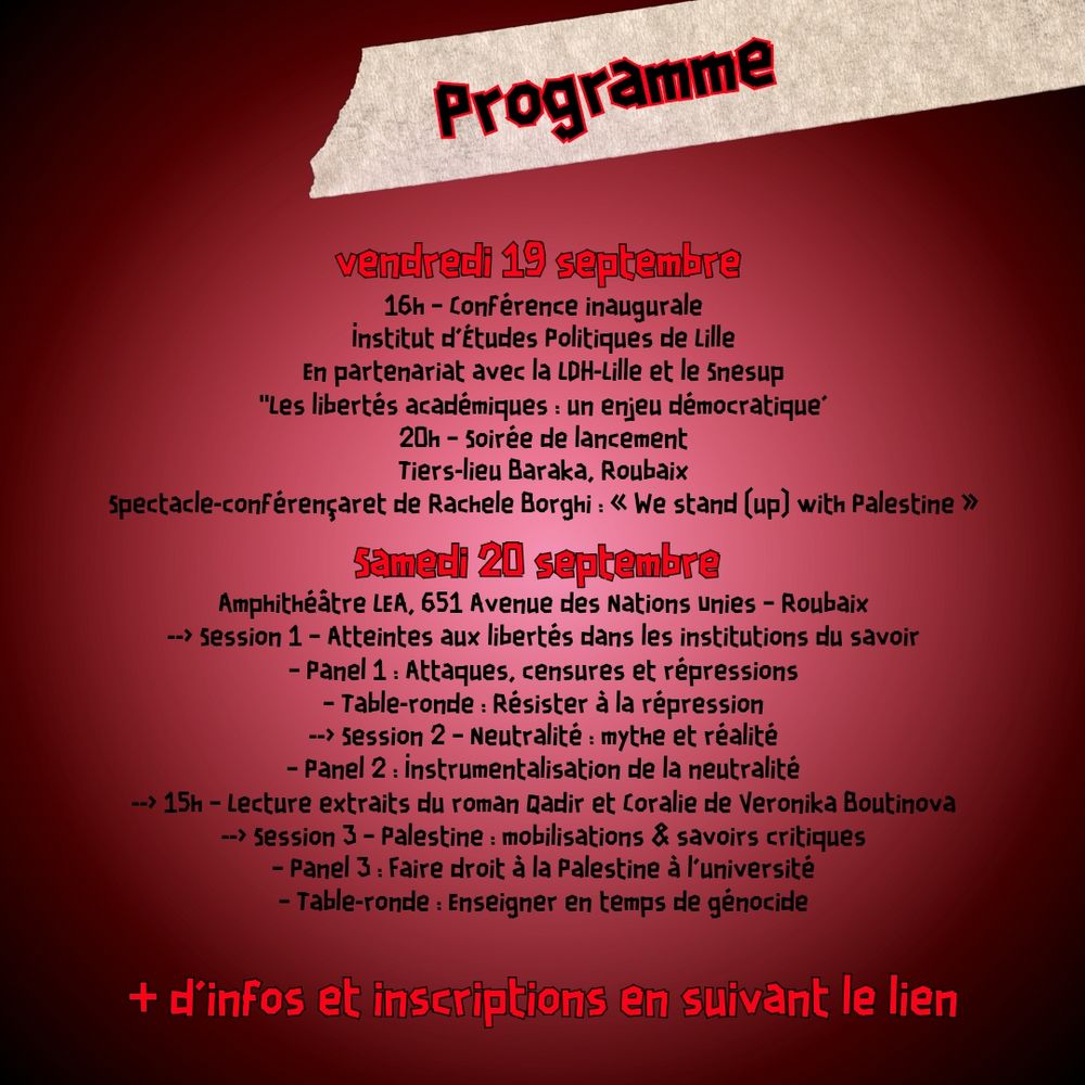 Programme. Plus d'infos et inscriptions en suivant le lien