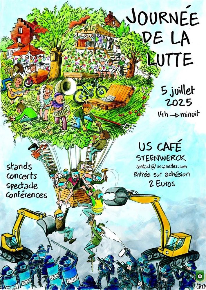 Journée de la lutte 5 juillet 2025 de 14h a minuit a L'us café Steenwerck.
2€ l'adhésion, stands, concerts, spectacle, conférences !