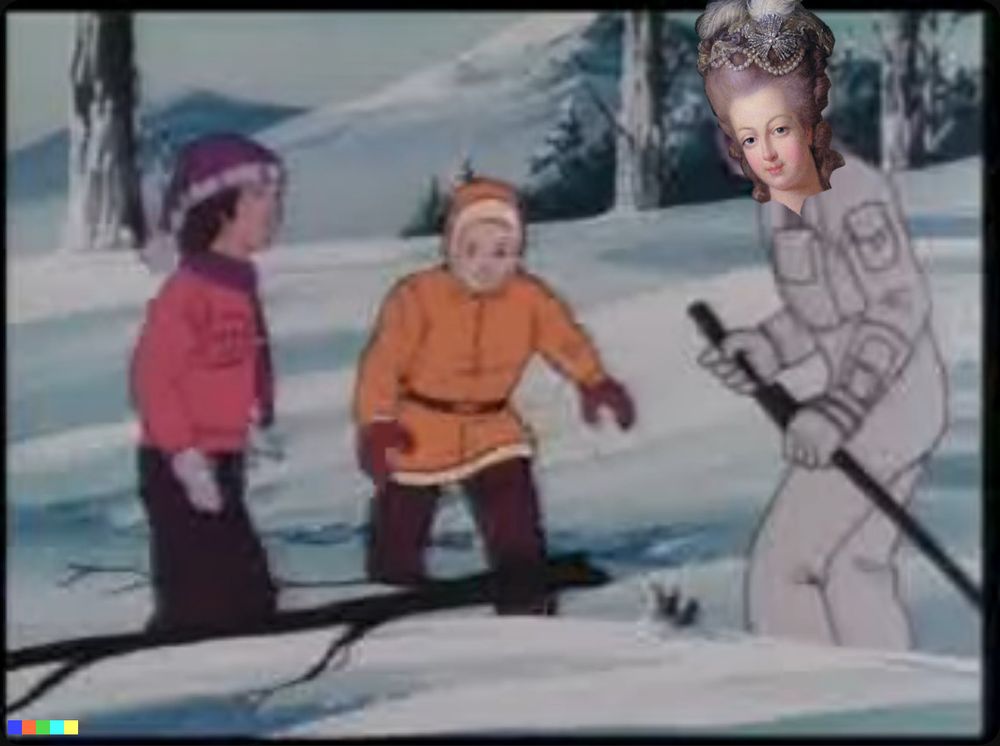 image of beautfiul princess in ski gear instructing two lads 'ow to get that kid off my ice you little wankers