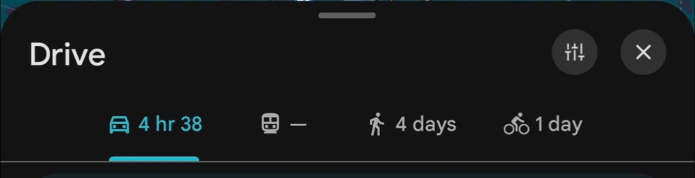 Google Maps - 4 hours 38 minute drive