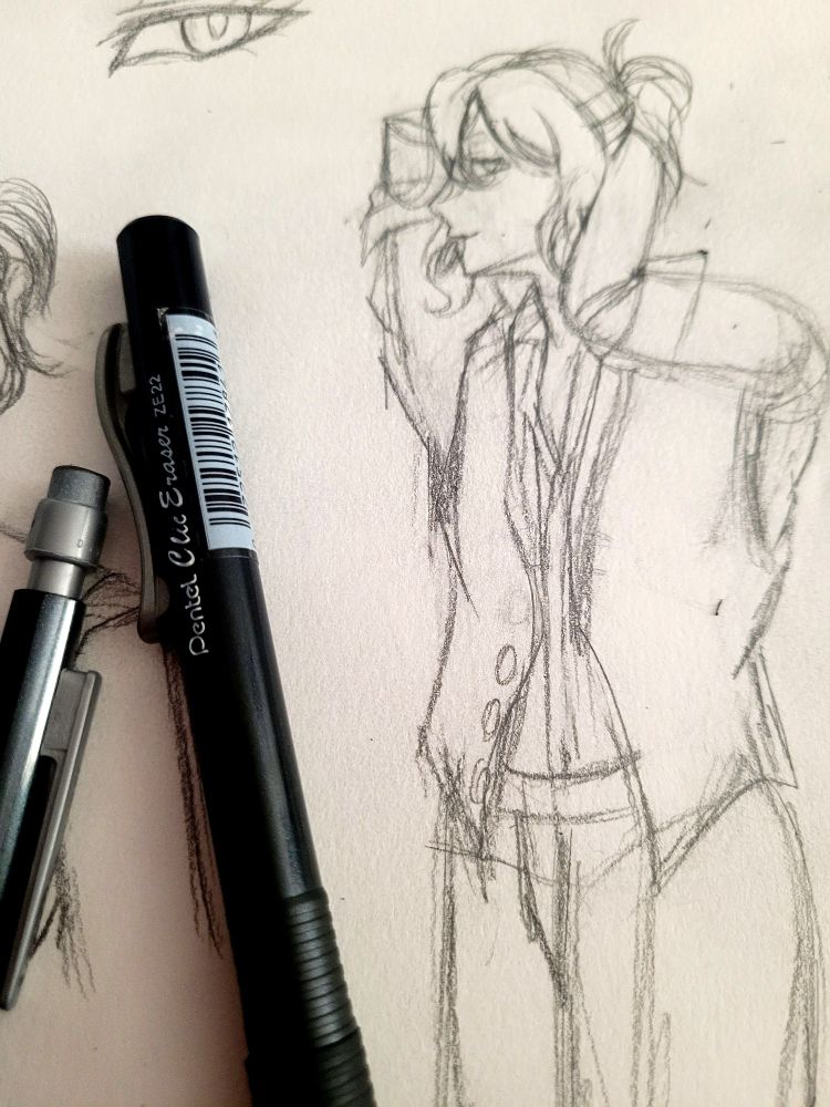 Sketch of my oc Soloice in a sketchbook 