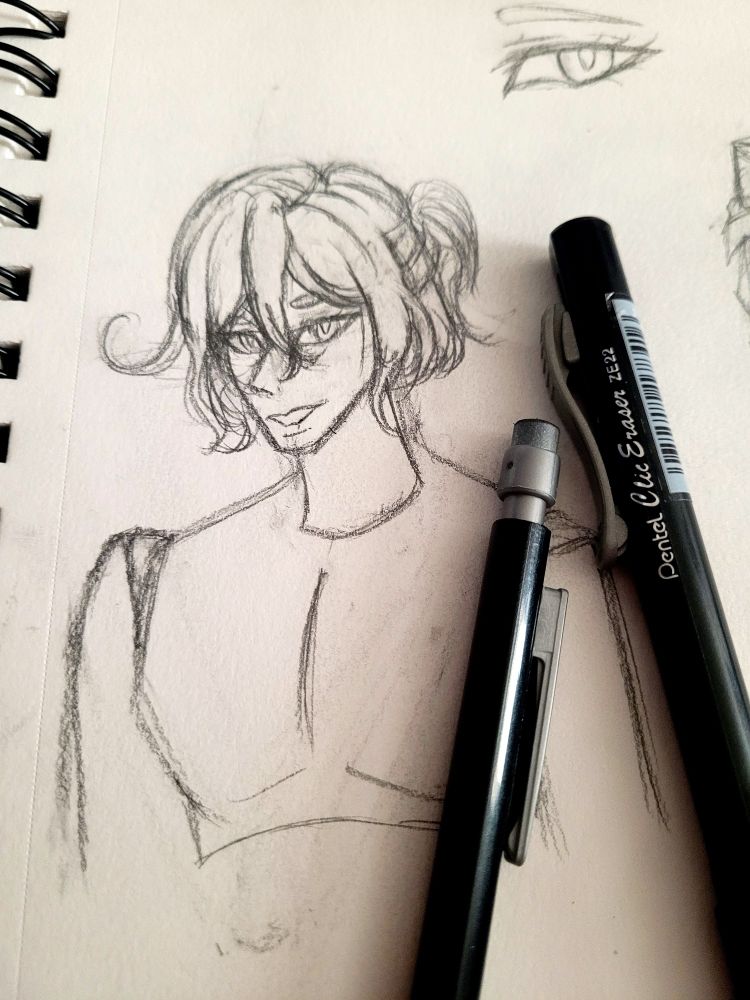Sketch of my oc Soloice in a sketchbook 