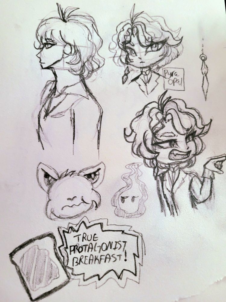 Sketches of an original character alluding to them liking being an arrogant spirit medium or spirit hunter. 