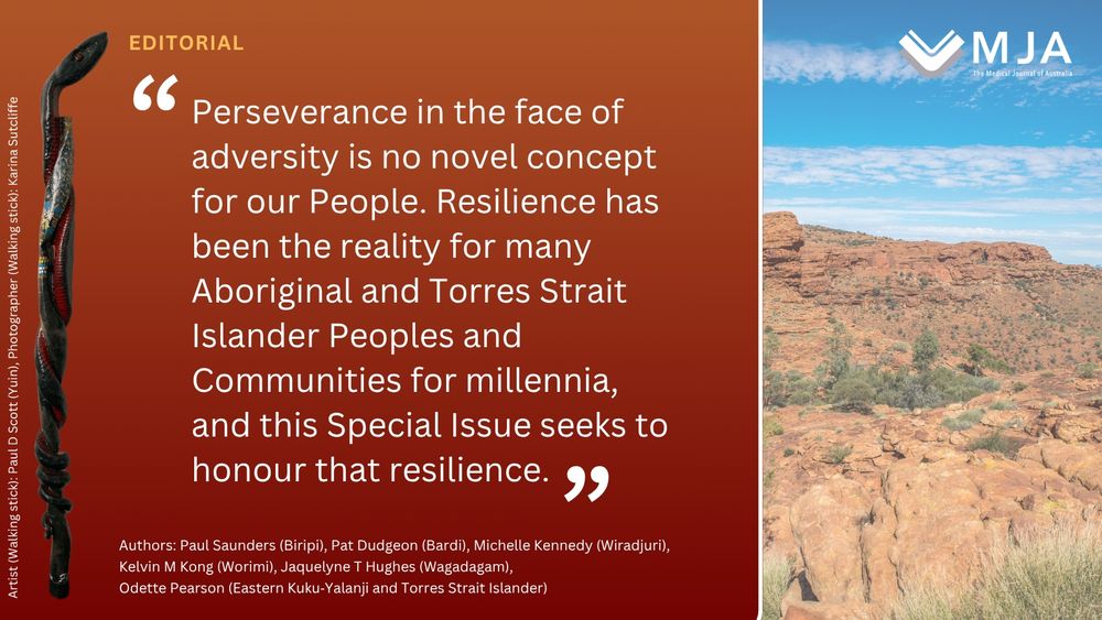 Image plus text from "Indigenous Health Special Issue 2025: carving our path with spirit, strength and solidarity" was led by Dr Paul Saunders from University of Wollongong and frames the whole issue
https://www.mja.com.au/journal/2025/223/1/indigenous-health-special-issue-2025-carving-our-path-spirit-strength-and