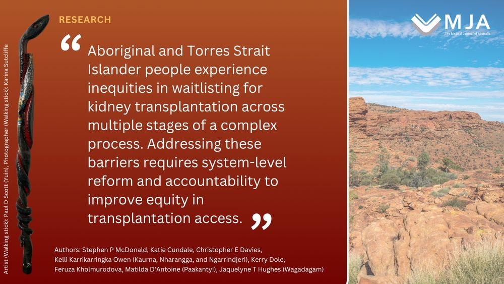 Quote from this paper "Am I on the list? Clinician‐reported factors for kidney transplantation non‐waitlisting among Aboriginal and Torres Strait Islander people with kidney failure: a cross‐sectional study" https://www.mja.com.au/journal/2025/223/1/am-i-list-clinician-reported-factors-kidney-transplantation-non-waitlisting
