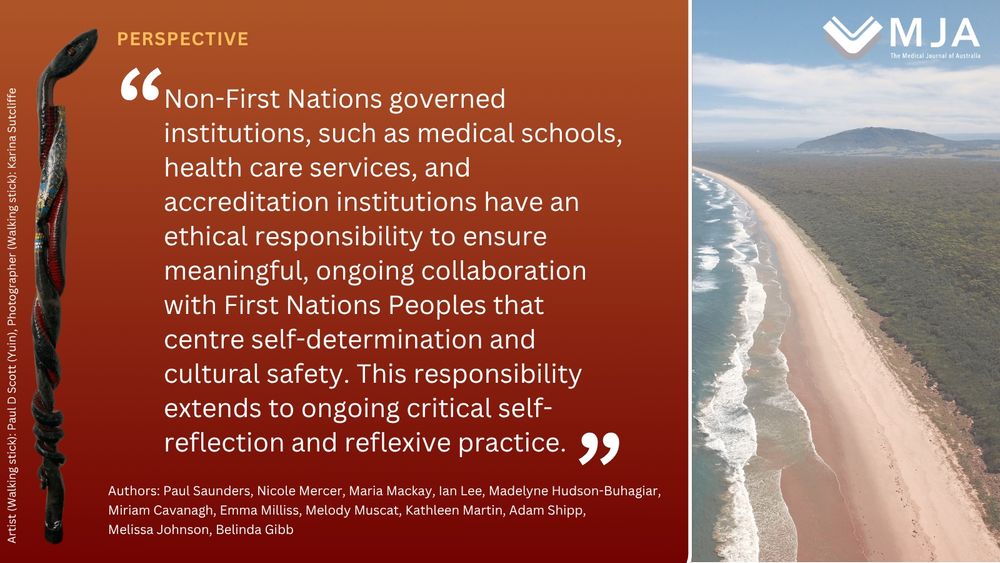 Image plus text from perspective is from Paul Saunders and colleagues "Fulfilling First Nations health, cultural safety and equity accreditation standards in primary medical education: reflections from a First Nations desktop review team"
https://www.mja.com.au/journal/2025/223/1/fulfilling-first-nations-health-cultural-safety-and-equity-accreditation
