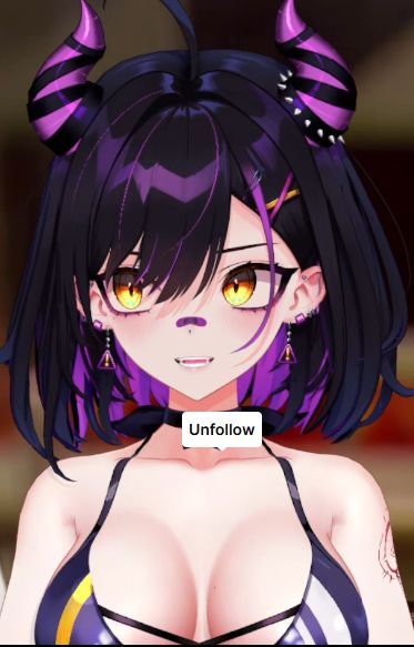 A text box meant to label the unfollow button somehow appearing on top of the VTuber Rainhoe's model.