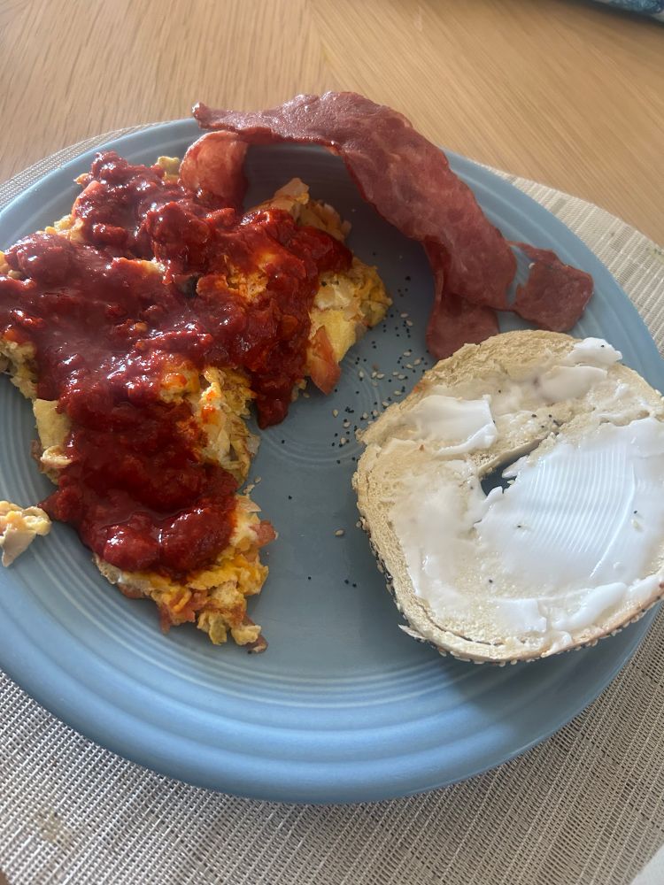 Veggie omelette with NM red chile