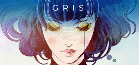 titlecard for GRIS, a girl with short black/blue hair, her eyes closed downward and tears from one eye.