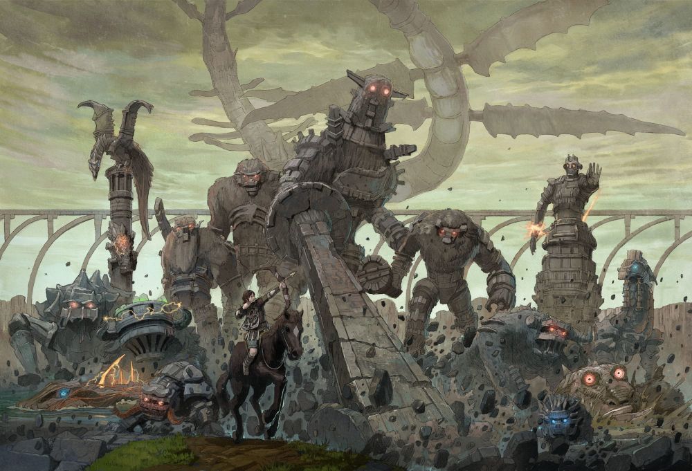 An original illustration shows the 16 bosses from Shadow of the Colossus.