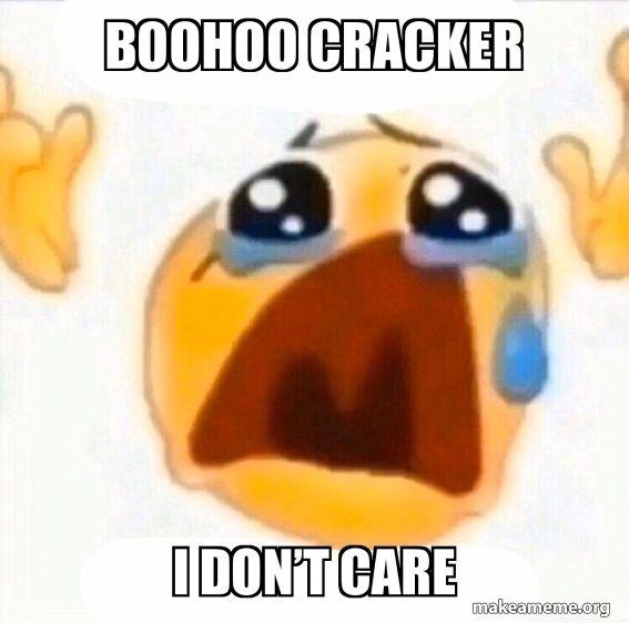 crying emoji with the caption "BOO HOO CRACKER I DON'T CARE"