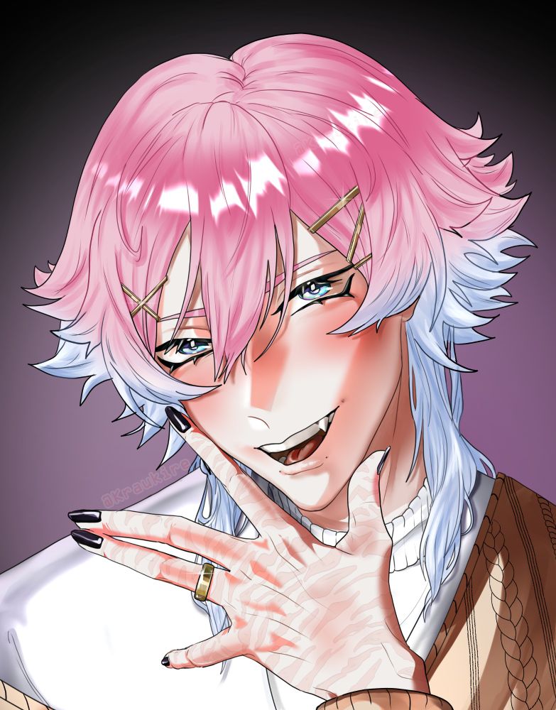 A fanart of Ren, a character of "14 days with you", he's smiling, this is a close up and alternative version of the original drawing posted above, he doesn't have hearts in his eyes anymore. 