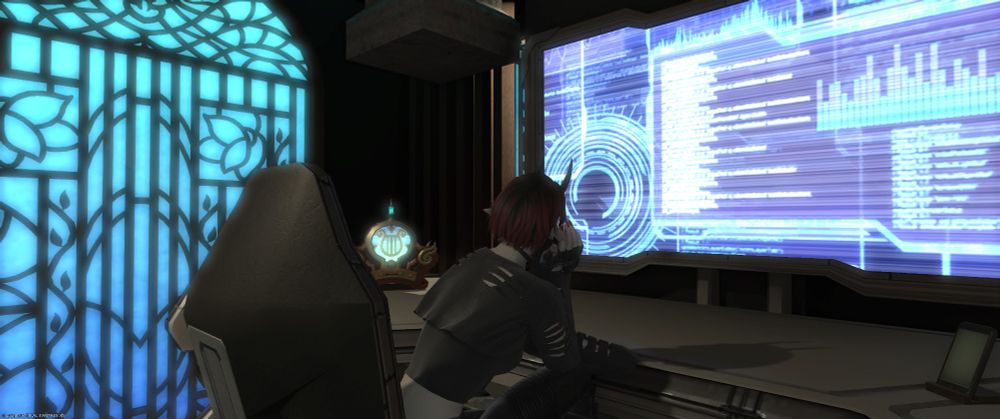 Gothic Elezen pondering in work desk, different view.