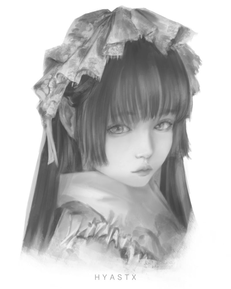 girl portrait drawing with black hair