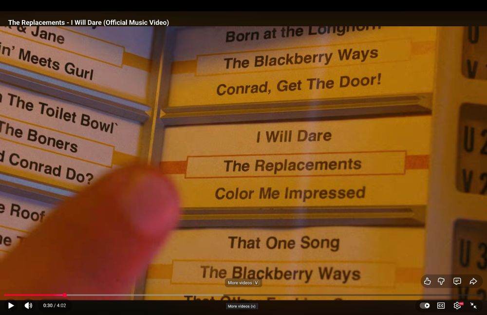 screenshot of the I Will Dare video featuring songs that must be intribute to First Ave's recently deceased Conrad