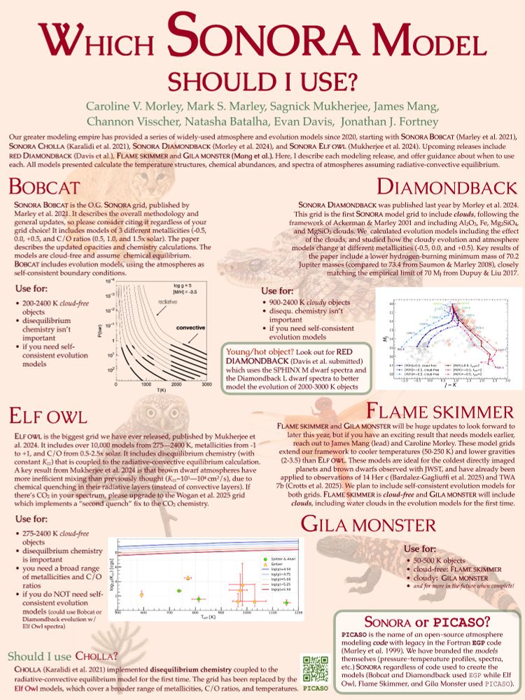 Image of a poster describing the different Sonora models, including Bobcat, Diamondback, Elf Owl, Flame Skimmer, and Gila monster.