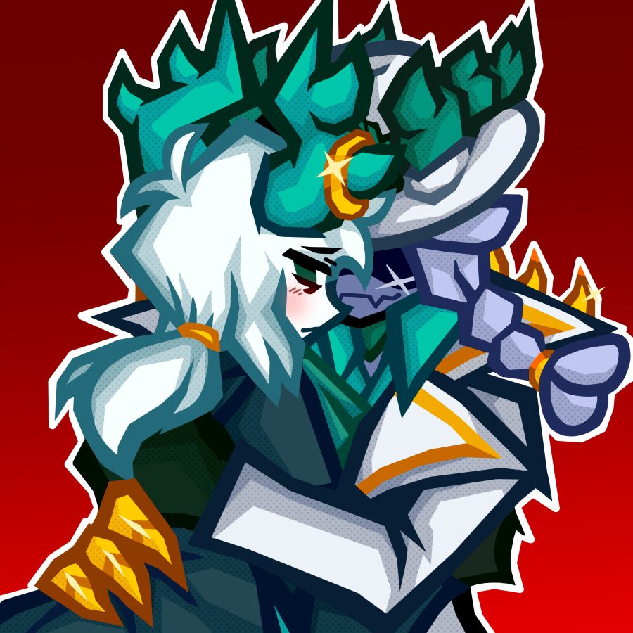 Jamie's art of Medkit and Scythe from Phighting! They are in an embrace, although Medkit looks hesitant but clearly loves her. He is looking toward the viewer while Scythe's eyes are obscured by her hat. Her prosthetic claws are gripping his waist while her other hand is wrapped around him.