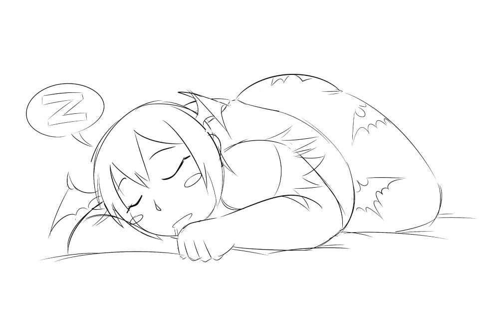Digital sketch of Lilith Aensland sleeping on a soft surface