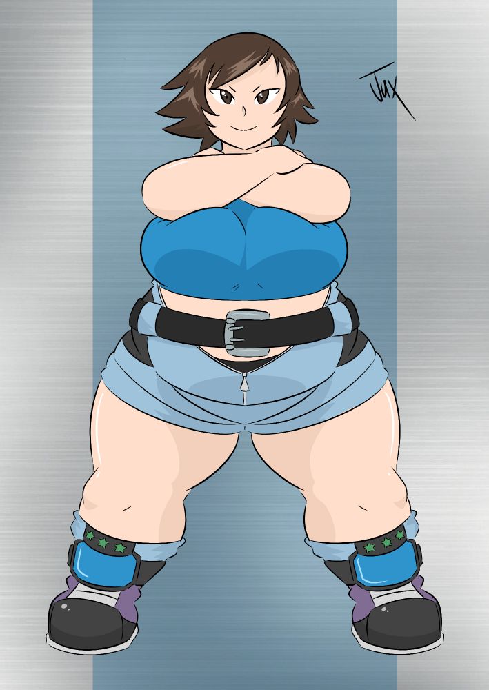 Digital art of a stocky plus sized Asuka Kazama from TEKKEN with a wide stance and her arms crossed