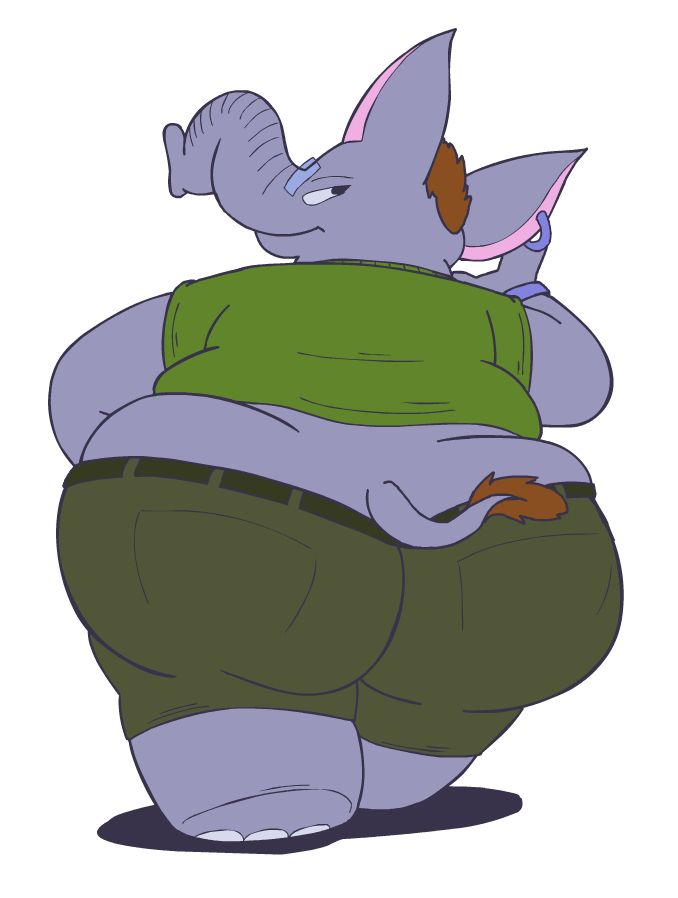 My sona turned into a fat elephant, viewed from behind, with a confident posture.