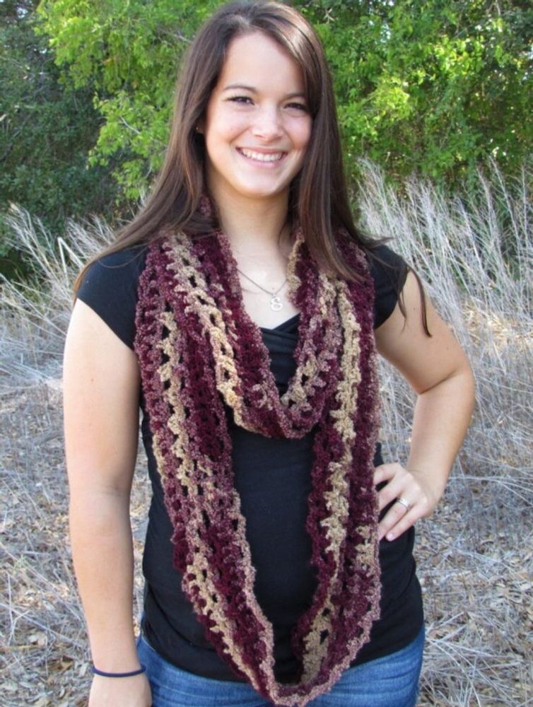 Maroon/burgundy and Tan: Long Lightweight Handmade Crocheted Scarf, Soft Washable Infinity, Eternity, Circle, Loop Design, Many Ways to Wear - Etsy