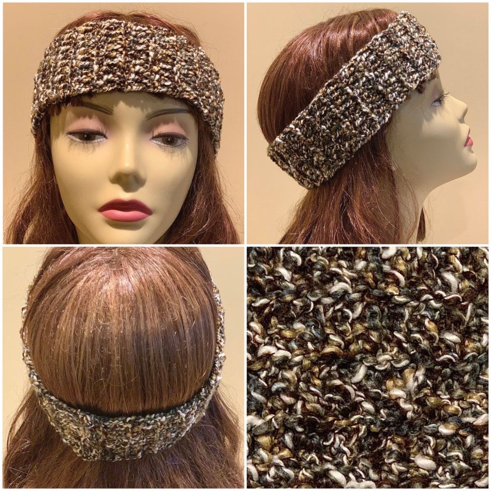 Earthy Crocheted Headband: Washable Brown, Tan, Gray, White Head Wrap, Cozy Accessory - Etsy