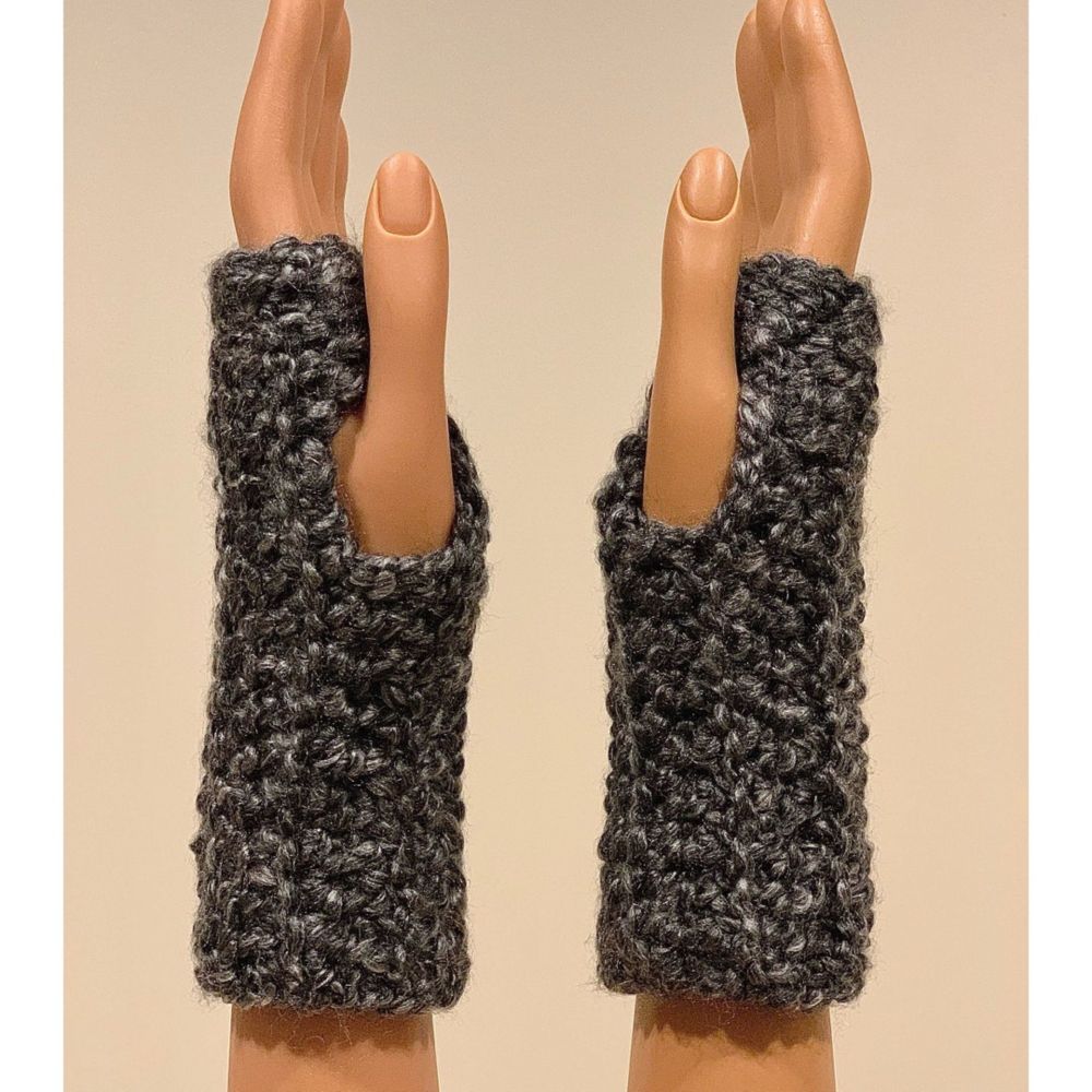 Deep Charcoal Gray: Silky Handmade Crocheted Fingerless Mittens, Wrist Warmers, Multipurpose Gloves, Soft Washable and Dryable Yarn - Etsy