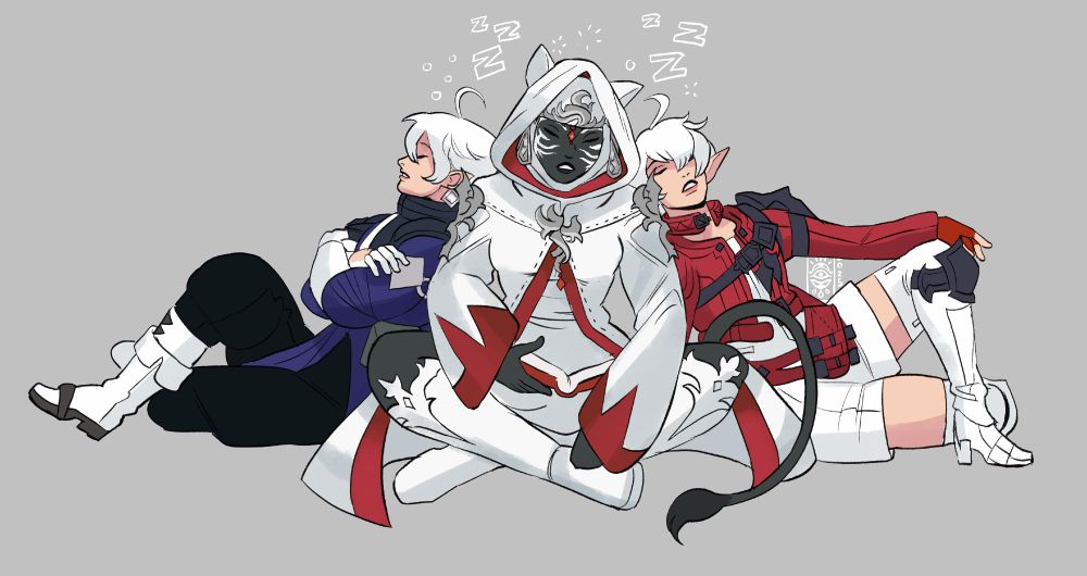 Nirana asleep with a book in one hand. The twins are on either side of her also asleep.