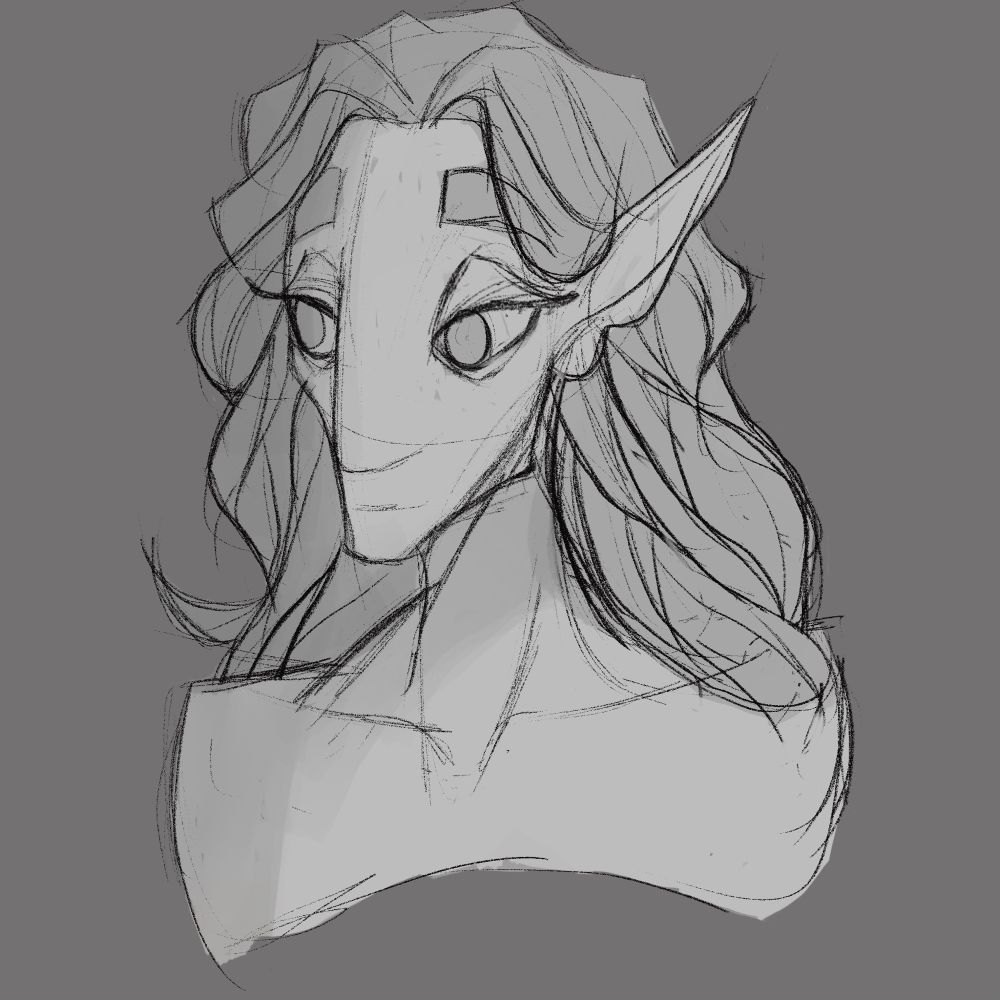 bust sketch of arqwe, a high elf