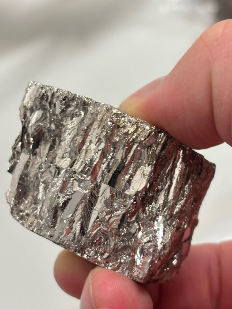 This was our starting material. Amorphous (?) bismuth, very brittle.