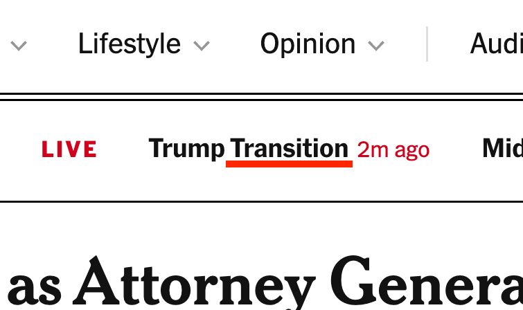 a screengrab that says "Trump Transition" with the word transition underlined in red. This is such a shitty joke, I'm sorry