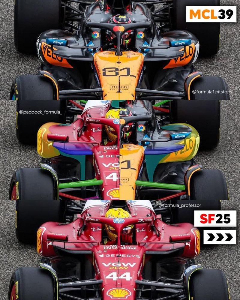 Ferrari Sf25 and Mclaren McL39 inlet and sidepods tech analysis, f1