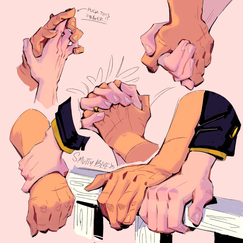 5 different hand studies of Zoro and Sanji’s hands interacting intimately 
#zosan