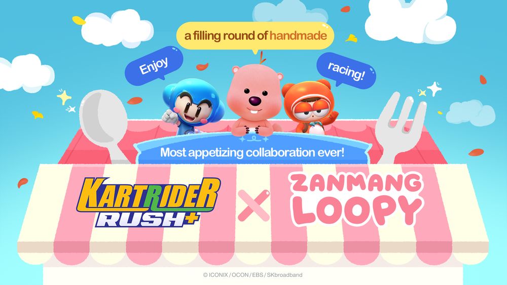 Zanmang Loopy joins KartRider Rush+ in a new collaboration. Nexon's mobile racing game introduces 45 themed items, including a special kart and palanquin.