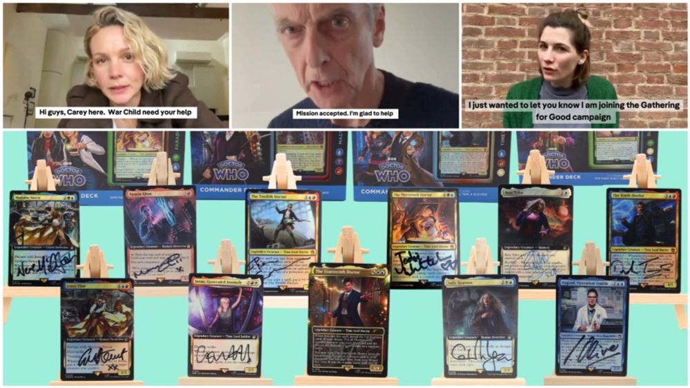 Doctor Who stars and War Child UK are teaming up for Gathering For Good 2024, a charity auction that includes signed Magic: The Gathering cards for a good cause. / #DoctorWho #MagicTheGathering