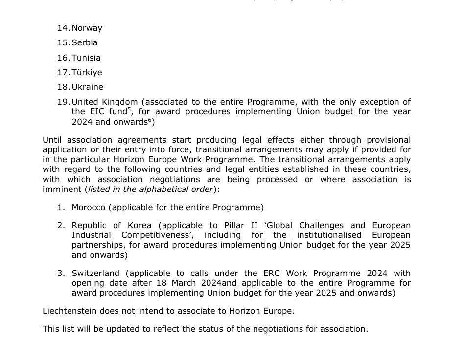 A continuation of countries listed that are eligible for Horizon Science funding. Source: Official EU page.