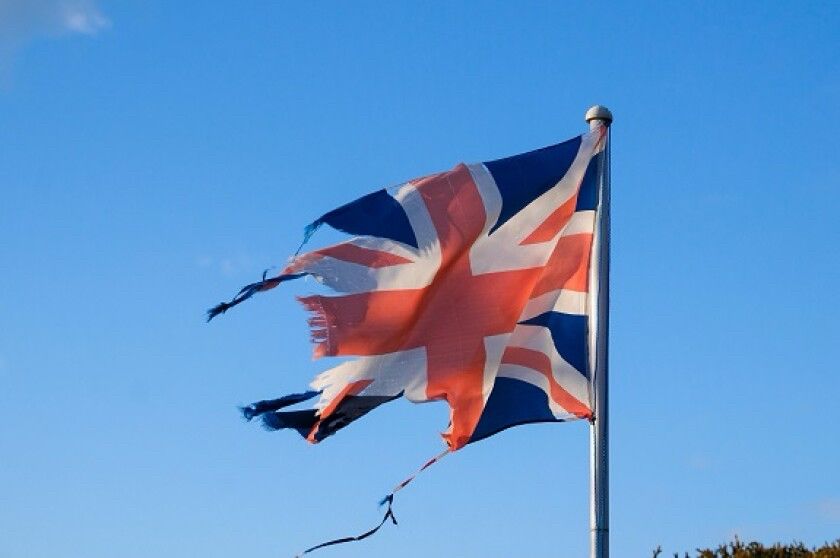 An extremely tatty Union Jack 
