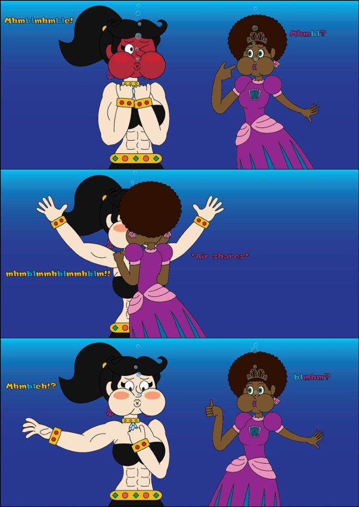 a comic of my oc Princesses Samantha (the one on the left) and Princess Coral (the one on the right) doing an air kiss!