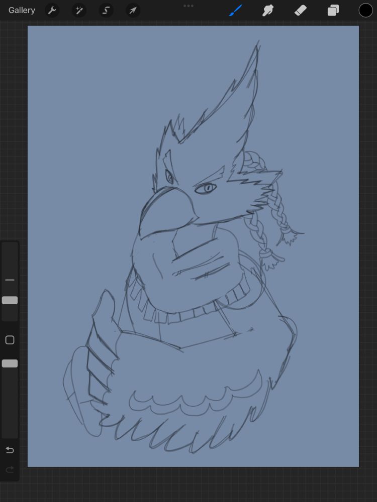 A digital sketch of Revali from Breath of the Wild