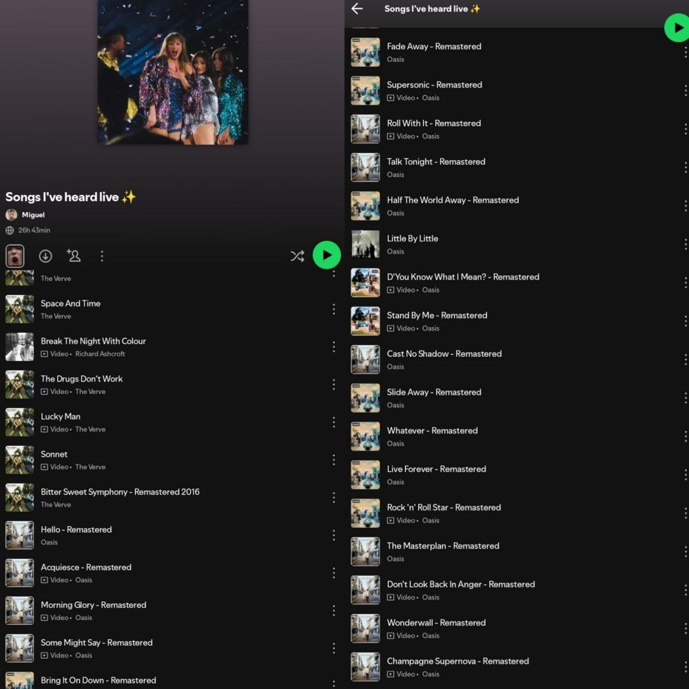 My "Songs I've heard live ✨️" spotify playlist with new additions 
