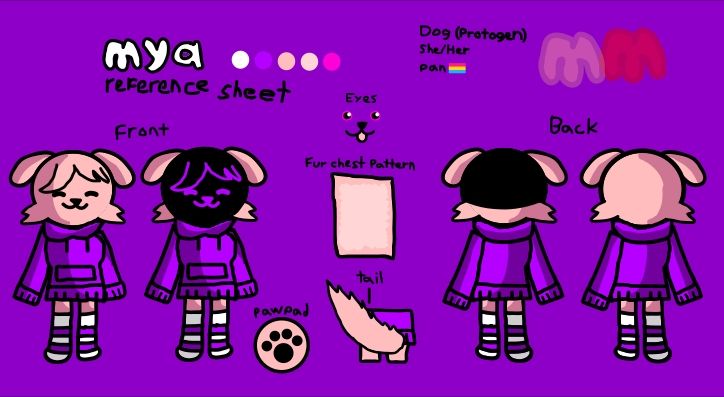 Reference Sheet of one of my Characters Mya, a Protogen Dog.